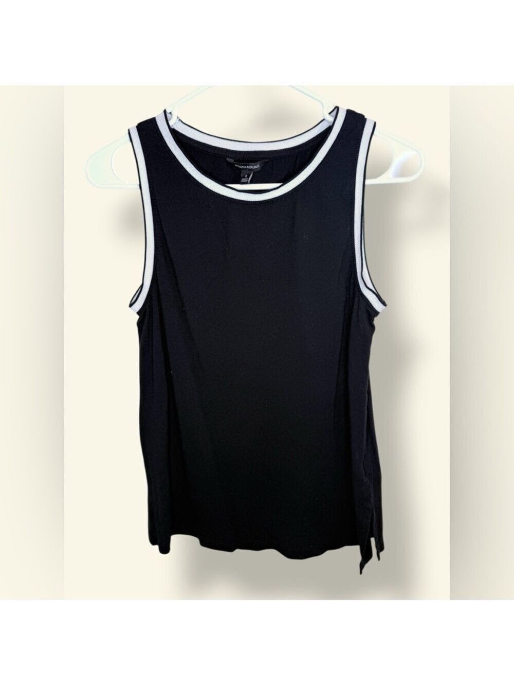 Banana Republic Black Knit Tank Top White Trim Small